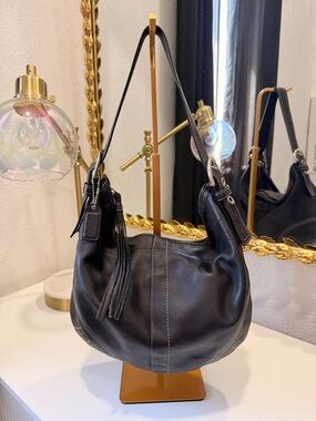 Coach Black Leather Shoulder Hobo with Tassel